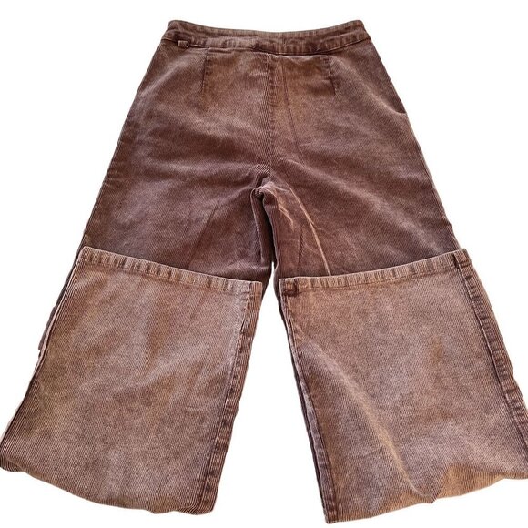 Womens Medium Brown Corduroy Wide Bell Bottom Flare Stretch Pull Ons 90s - Picture 5 of 13